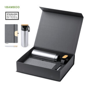 Set Elegance Premium | Tazza Thermos, Blocco Note e Penna con Dettagli in Bambù - Regalo di Classe